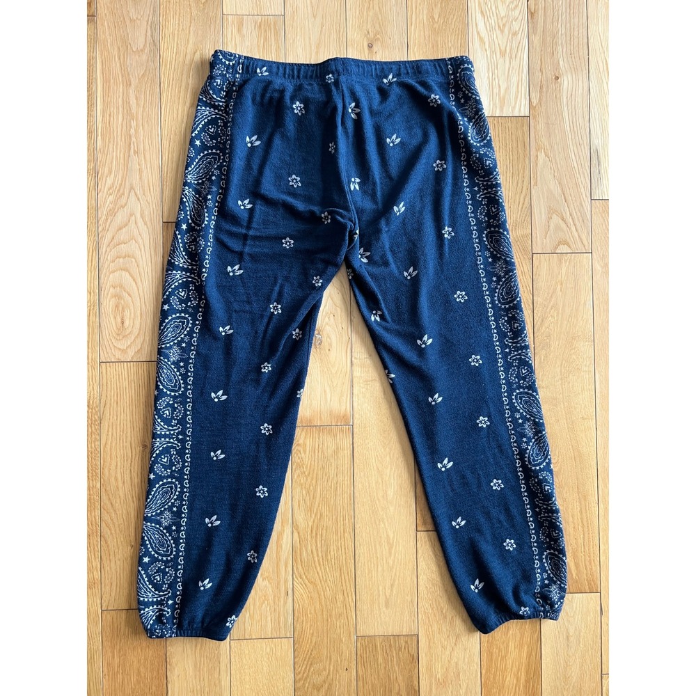 Monrow Bandana Print Raglan Jogger Pants Loungewear Navy Blue Elastic Waist XS - Picture 6 of 6